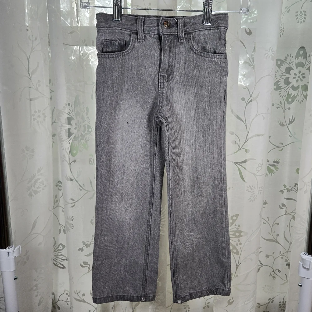 Cat &‎ Jack Boys Gray Relaxed Straight Leg Jeans Size 5 Adjustable Waist